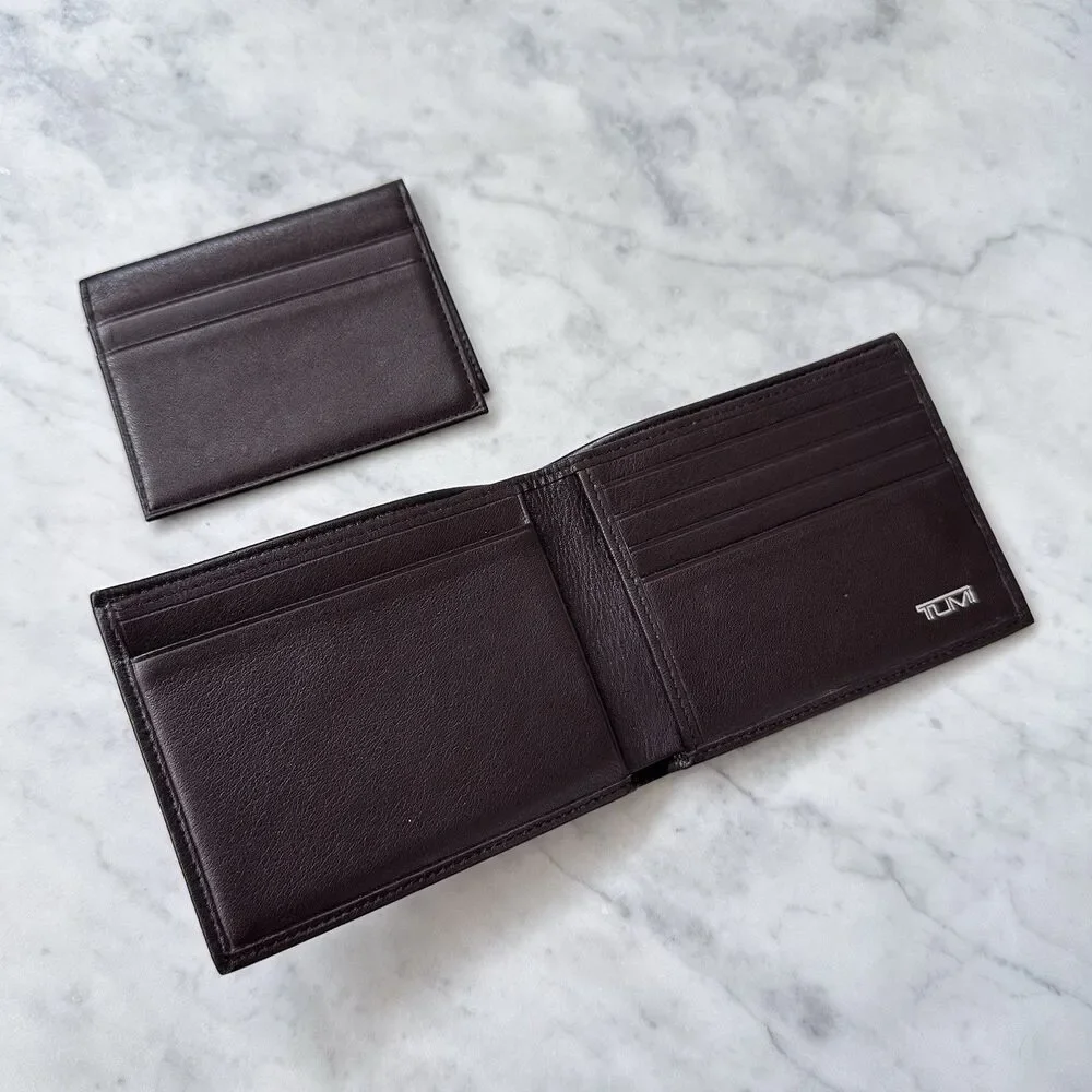 Tumi Dark Brown Leather Bi-Fold Men’s Wallet with Removable ID Card Sleeve